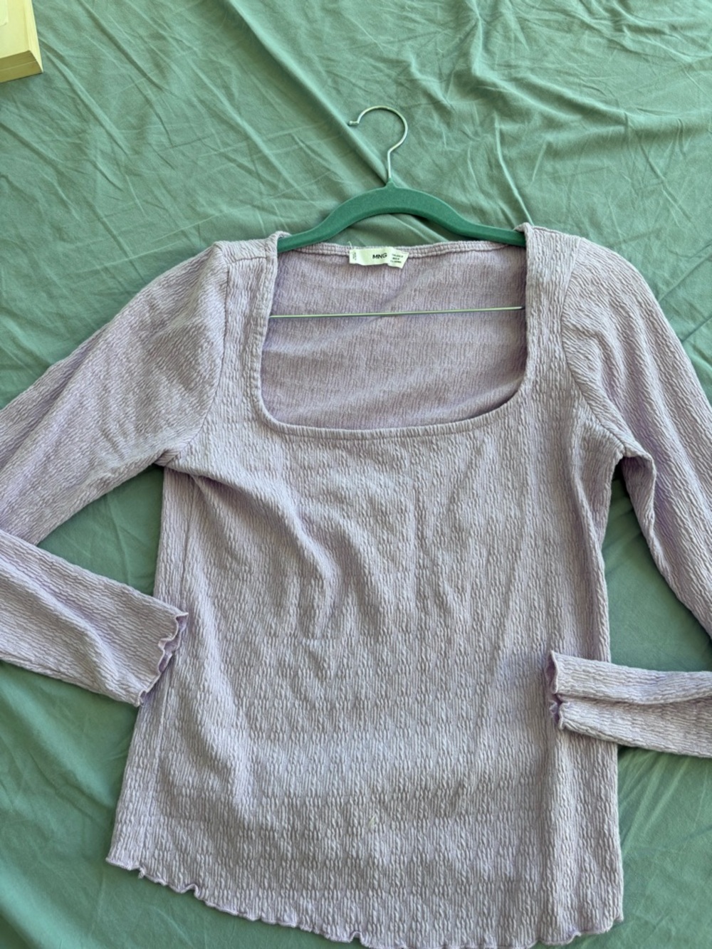 Mango Lilac Square-Neck Long Sleeve Top